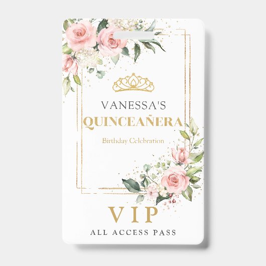 ボホ赤面ピンクローズ金ゴールドティアラ・セージキンセアニェラ バッジ (表面)