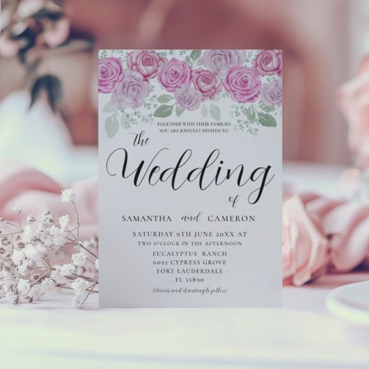 ボホ赤面ピンクローズ&書道結婚ズ 招待状