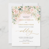 ボホ赤面ピンクローゼフラワーロマンチック結婚ズ 招待状 (正面)
