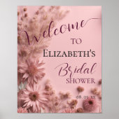 ボホ赤面ピンク乾燥ワイルドフラワースクリプトウェルカム ポスター (正面)