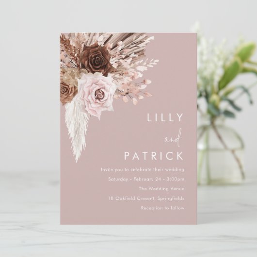 ボホ赤面ピンク結婚フローラ 招待状 (スタンド正面)