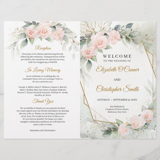 ボホ赤面ピンク花ユーカリ金ゴールド枠 (正面)