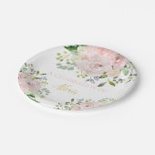 ボホ赤面ピンク金ゴールドフローラブライダルまたはベビーシャワー ペーパープレート (アングル)