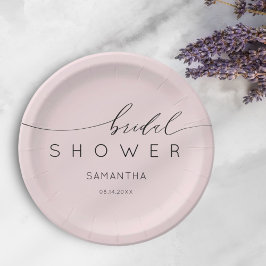 ボホ赤面ピンク&ブラック書道ブライダルシャワー ペーパープレート