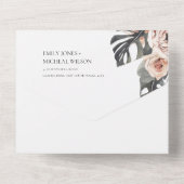 ボホ赤面ピーチフローラモンストレラ結婚リーフの全 オールインワン招待状 (裏面)