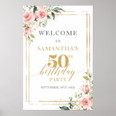 ボホ赤面フローラセージ金ゴールド50th birthday welcome ポスター (正面)
