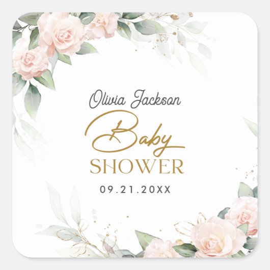ボホ赤面フローラユーカリプトゥスフレームベビーシャワー スクエアシール (正面)