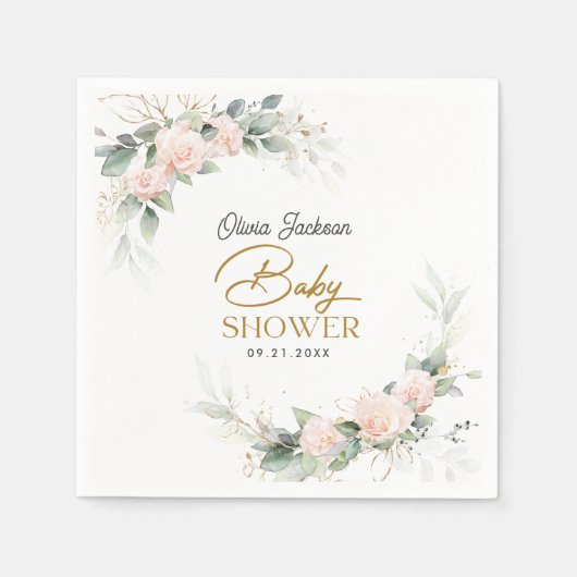 ボホ赤面フローラユーカリプトゥスフレームベビーシャワー スタンダードカクテルナプキン (正面)