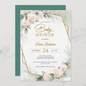 ボホ赤面フローラユーカリプトゥスフレームベビーシャワー 招待状 (正面/裏面)