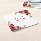 ボホ赤面ブルゴーニュフローラ結婚金ゴールド スクエアペーパーコースター (アングル)