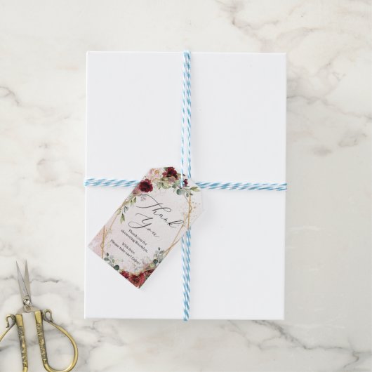 ボホ赤面ブルゴーニュフローラ金ゴールドブライダルシャワー ギフトタグ (より糸付き)