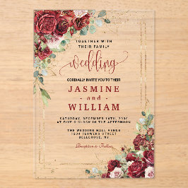 ボホ赤面ブルゴーニュフローラ金ゴールド幾何結婚の アクリル招待状