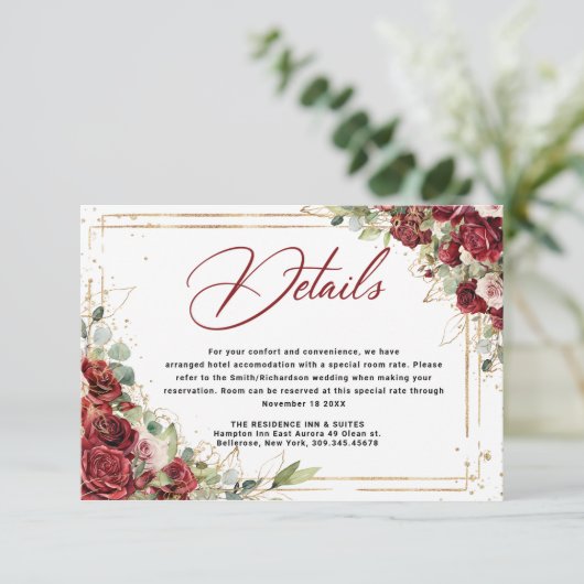 ボホ赤面ブルゴーニュフローラ金ゴールド幾何結婚の エンクロージャーカード (スタンド正面)