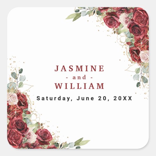 ボホ赤面ブルゴーニュフローラ金ゴールド幾何結婚の スクエアシール (正面)