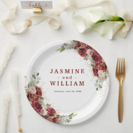 ボホ赤面ブルゴーニュフローラ金ゴールド幾何結婚の ペーパープレート