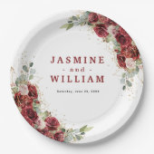 ボホ赤面ブルゴーニュフローラ金ゴールド幾何結婚の ペーパープレート (正面)