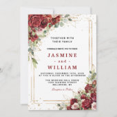 ボホ赤面ブルゴーニュフローラ金ゴールド幾何結婚の 招待状 (正面)