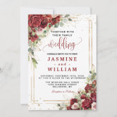 ボホ赤面ブルゴーニュフローラ金ゴールド幾何結婚の 招待状 (正面)