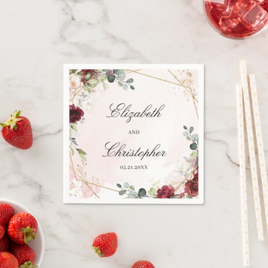 ボホ赤面ブルゴーニュフローラ金ゴールド結婚地磁気 スタンダードカクテルナプキン (インサイチュ)