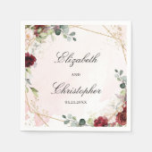 ボホ赤面ブルゴーニュフローラ金ゴールド結婚地磁気 スタンダードカクテルナプキン (正面)