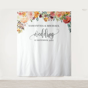 ボホ赤面ブルゴーニュ結婚ーフローラ背景 タペストリー