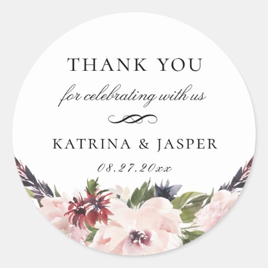 ボホ赤面プラムフローラ結婚式の引き出物 ラウンドシール (正面)