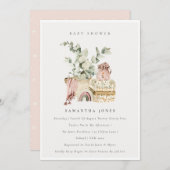 ボホ赤面子供部屋リーフ女の子ベビーシャワー招待状 サンキューカード (正面/裏面)