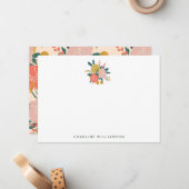 ボホ赤面黄植物花パーソナライズされた ノートカード (正面/裏面インサイチュ)