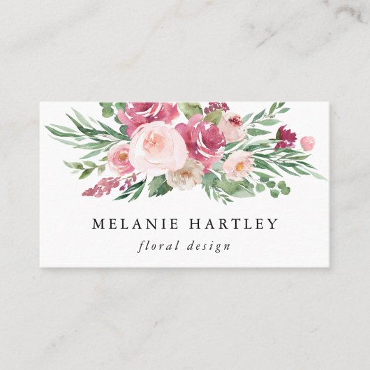 ボホ赤面&ピンクウォーターカラーフローラ 名刺 (正面)