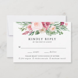 ボホ赤面&ピンクフローラ食事チョイスウェディングRSVP 出欠カード