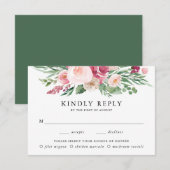 ボホ赤面&ピンクフローラ食事チョイスウェディングRSVP 出欠カード (正面/裏面)