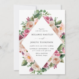 ボホ赤面&ピンク春フローラ結婚ズ 招待状