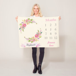 ボホ赤面PInkフローラベビーガールマイルストンベビー フリースブランケット
