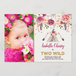 ボホ部族のフローラツーワイルド誕生日ドリームキャッチャー 招待状