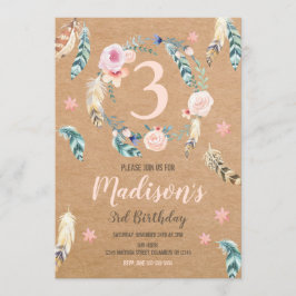 ボホ部族誕生日招待状の女の子用ANY AGE 招待状