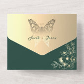 ボホ金ゴールドとエメラルドグリーン結婚ズ オールインワン招待状 (裏面)