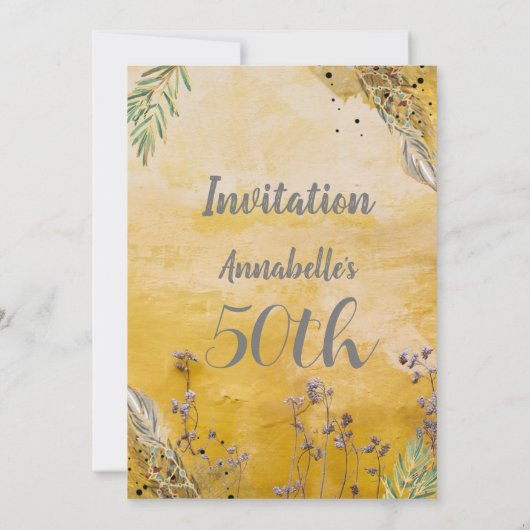 ボホ金ゴールドエレガントフローラ50日 招待状 (裏面)