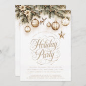 ボホ金ゴールドオーナメントバウブルクリスマスパーティー 招待状 (正面/裏面)