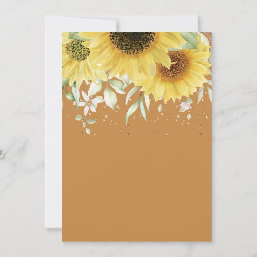 ボホ金ゴールドグリッターひまわりフローラベビーシャワー 招待状 (裏面)