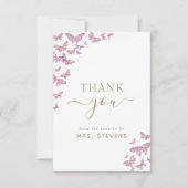 ボホ金ゴールドパープルバタフライブライダルシャワーサンキュー サンキューカード (正面)