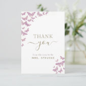 ボホ金ゴールドパープルバタフライブライダルシャワーサンキュー サンキューカード (スタンド正面)