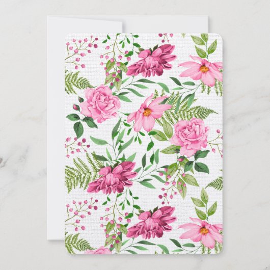 ボホ金ゴールドピンクウォーターカラーフローラブライダルシャワー 招待状 (裏面)