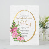 ボホ金ゴールドピンクウォーター色フローラ結婚ズ 招待状 (スタンド正面)
