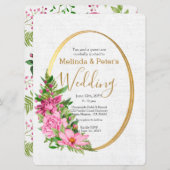 ボホ金ゴールドピンクウォーター色フローラ結婚ズ 招待状 (正面/裏面)