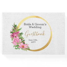 ボホ金ゴールドピンクフローラウォーターカラーゲストブック