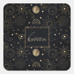 ボホ金ゴールド宇宙ドードルズブラックデザイン スクエアシール