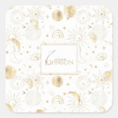 ボホ金ゴールド宇宙ドードルズホワイトデザイン スクエアシール (正面)