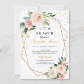 ボホ金ゴールド幾何学的赤面ピンクフローラブライダル 招待状 (正面)