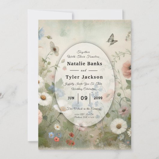 ボホ開花とヴィンテージ結婚誓 招待状 (正面)