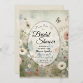 ボホ開花とヴィンテージ花ブライダルシャワー 招待状 (正面/裏面)
